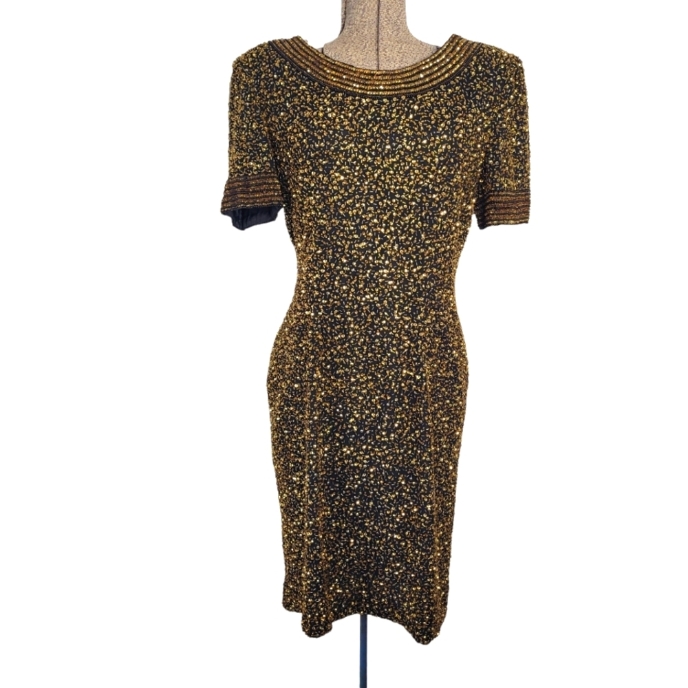 Vintage Niteline 100% silk dress with gold beading in size 10